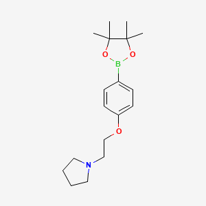 Chemical structure of 1-(2-(4-(4,4,5,5-Tetramethyl-1,3,2-dioxaborolan-2-yl)phenoxy)ethyl)pyrrolidine