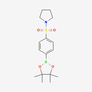 Chemical structure of 1-((4-(4,4,5,5-Tetramethyl-1,3,2-dioxaborolan-2-yl)phenyl)sulfonyl)pyrrolidine