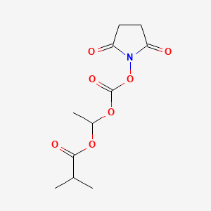 Chemical structure of 1-((((2,5-Dioxopyrrolidin-1-yl)oxy)carbonyl)oxy)ethyl isobutyrate