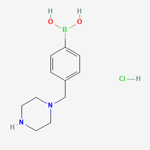 Chemical structure of (4-(Piperazin-1-ylmethyl)phenyl)boronic acid hydrochloride