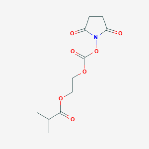 Chemical structure of {[(1R)-Isobutanoyloxyethoxy]carbonyloxy}succinimide