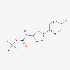 Chemical structure of tert-Butyl (1-(5-bromopyridin-2-yl)pyrrolidin-3-yl)carbamate