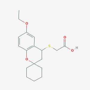 Chemical structure of [(6-Ethoxy-3,4-dihydrospiro[chromene-2,1'-cyclohexan]-4-yl)thio]acetic acid