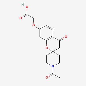 Chemical structure of [(1'-Acetyl-4-oxo-3,4-dihydrospiro[chromene-2,4'-piperidin]-7-yl)oxy]acetic acid