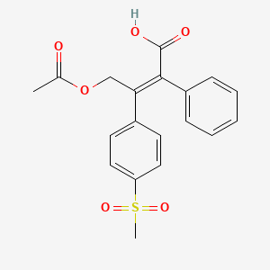 Chemical structure of (Z)-4-Acetoxy-3-(4-(methylsulfonyl) phenyl)-2-phenylbut-2-enoic acid