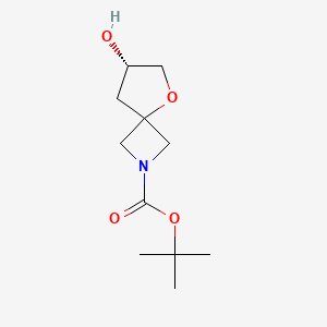 Chemical structure of (S)-tert-Butyl 7-hydroxy-5-oxa-2-azaspiro[3.4]octane-2-carboxylate