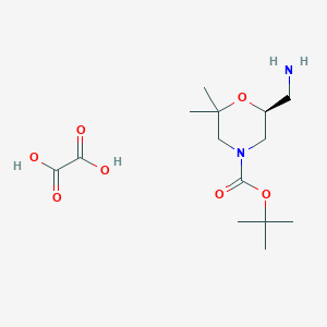Chemical structure of (S)-tert-Butyl 6-(aminomethyl)-2,2-dimethylmorpholine-4-carboxylate oxalate