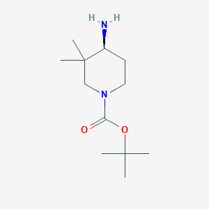 Chemical structure of (S)-tert-Butyl 4-amino-3,3-dimethylpiperidine-1-carboxylate
