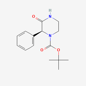 Chemical structure of (S)-tert-Butyl 3-oxo-2-phenylpiperazine-1-carboxylate