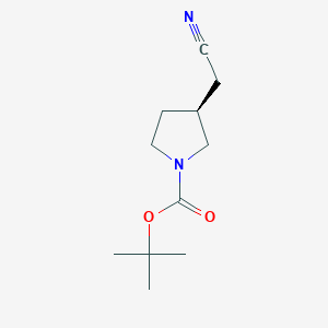 Chemical structure of (S)-tert-Butyl 3-(cyanomethyl)pyrrolidine-1-carboxylate