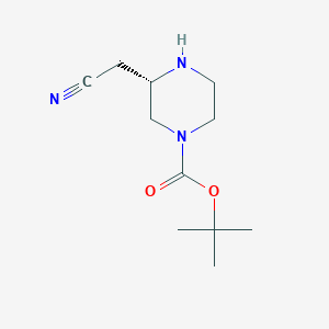 Chemical structure of (S)-tert-Butyl 3-(cyanomethyl)piperazine-1-carboxylate