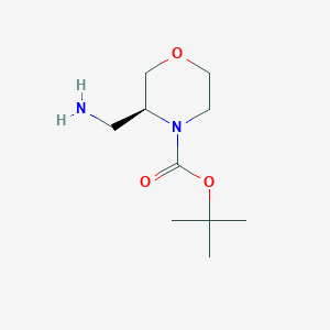 Chemical structure of (S)-tert-Butyl 3-(aminomethyl)morpholine-4-carboxylate