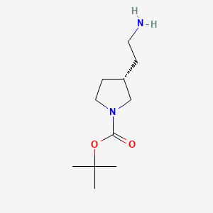 Chemical structure of (S)-tert-Butyl 3-(2-aminoethyl)pyrrolidine-1-carboxylate