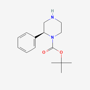 Chemical structure of (S)-tert-Butyl 2-phenylpiperazine-1-carboxylate