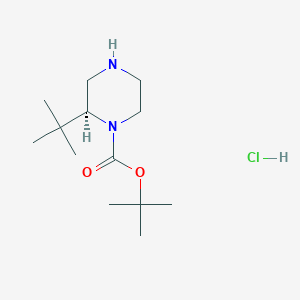 Chemical structure of (S)-tert-Butyl 2-(tert-butyl)piperazine-1-carboxylate hydrochloride