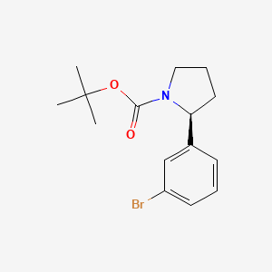 Chemical structure of (S)-tert-Butyl 2-(3-bromophenyl)pyrrolidine-1-carboxylate