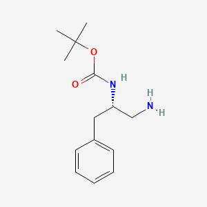 Chemical structure of (S)-tert-Butyl (1-amino-3-phenylpropan-2-yl)carbamate