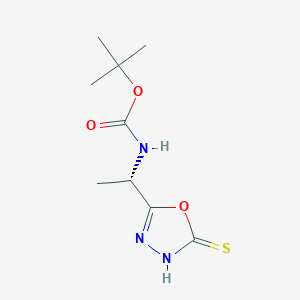 Chemical structure of (S)-tert-Butyl (1-(5-mercapto-1,3,4-oxadiazol-2-yl)ethyl)carbamate