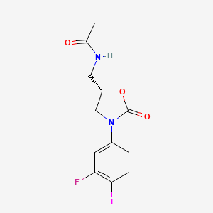 Chemical structure of (S)-N-[3-(3-FLUORO-4-IODO-PHENYL)-2-OXO-OXAZOLIDIN-5-YLMETHYL]-ACETAMIDE