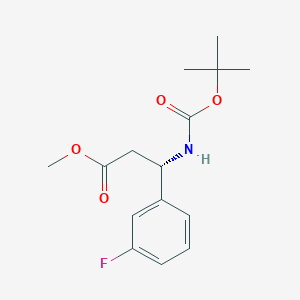 Chemical structure of (S)-methyl 3-((tert-butoxycarbonyl)amino)-3-(3-fluorophenyl)propanoate