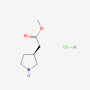 Chemical structure of Methyl (S)-pyrrolidin-3-yl-acetate hydrochloride