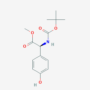 Chemical structure of (S)-Methyl 2-((tert-butoxycarbonyl)amino)-2-(4-hydroxyphenyl)acetate