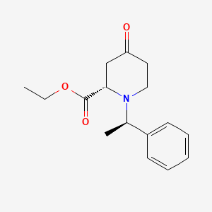 Chemical structure of (S)-ethyl 4-oxo-1-((R)-1-phenylethyl)piperidine-2-carboxylate
