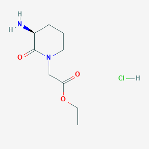 Chemical structure of (S)-Ethyl 2-(3-amino-2-oxopiperidin-1-yl)acetate hydrochloride