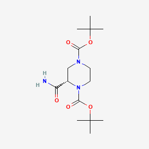 Chemical structure of (S)-di-tert-butyl 2-carbamoylpiperazine-1,4-dicarboxylate