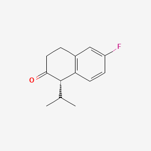 Chemical structure of (S)-6-fluoro-1-isopropyl-3,4-dihydronaphthalen-2(1H)-one