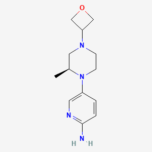 Chemical structure of (S)-5-(2-methyl-4-(oxetan-3-yl)piperazin-1-yl)pyridin-2-amine