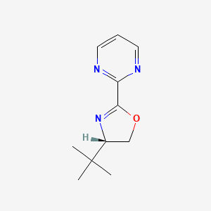 Chemical structure of (S)-4-(tert-Butyl)-2-(pyrimidin-2-yl)-4,5-dihydrooxazole