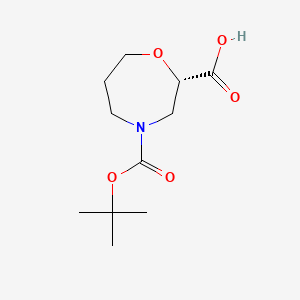 Chemical structure of (S)-4-(tert-Butoxycarbonyl)-1,4-oxazepane-2-carboxylic acid