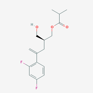 Chemical structure of (S)-4-(2,4-fluorophenyl)-2-(hydroxy methyl)pent-4-en-1-yl isobutyrate