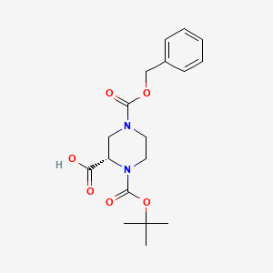 Chemical structure of (S)-4-((Benzyloxy)carbonyl)-1-(tert-butoxycarbonyl)piperazine-2-carboxylic acid