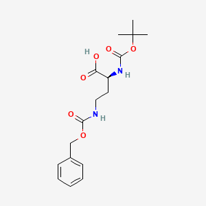 Chemical structure of (S)-4-(((Benzyloxy)carbonyl)amino)-2-((tert-butoxycarbonyl)amino)butanoic acid