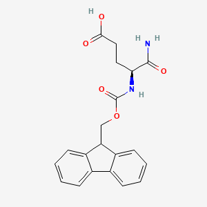 Chemical structure of (S)-4-((((9H-fluoren-9-yl)methoxy)carbonyl)amino)-5-amino-5-oxopentanoic acid