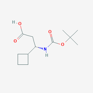 Chemical structure of (S)-3-tert-butoxycarbonylamino-3-cyclobutyl-propionic acid