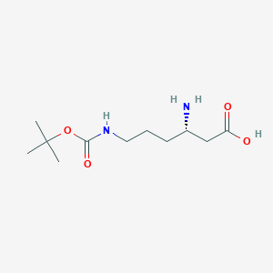 Chemical structure of (S)-3-Amino-6-((tert-butoxycarbonyl)amino)hexanoic acid