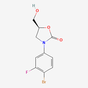 Chemical structure of (S)-3-(4-bromo-3-fluorophenyl)-5-(hydroxymethyl)oxazolidin-2-one