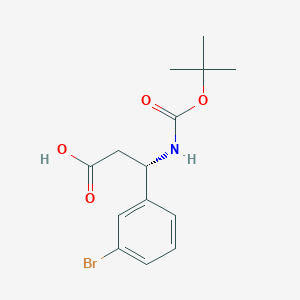 Chemical structure of (S)-3-(3-Bromophenyl)-3-((tert-butoxycarbonyl)amino)propanoic acid