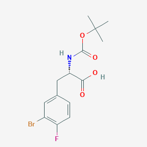 Chemical structure of (S)-3-(3-Bromo-4-fluorophenyl)-2-((tert-butoxycarbonyl)amino)propanoic acid