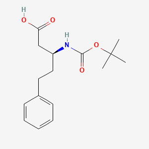 Chemical structure of (S)-3-((tert-Butoxycarbonyl)amino)-5-phenylpentanoic acid