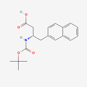 Chemical structure of (S)-3-((tert-Butoxycarbonyl)amino)-4-(naphthalen-2-yl)butanoic acid