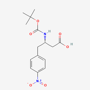 Chemical structure of (S)-3-((tert-Butoxycarbonyl)amino)-4-(4-nitrophenyl)butanoic acid