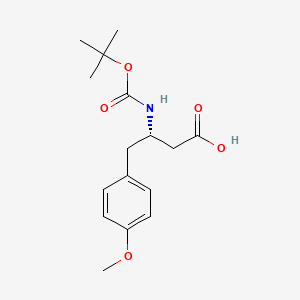 Chemical structure of (S)-3-((tert-butoxycarbonyl)amino)-4-(4-methoxyphenyl)butanoic acid
