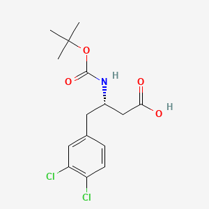 Chemical structure of (S)-3-((tert-Butoxycarbonyl)amino)-4-(3,4-dichlorophenyl)butanoic acid
