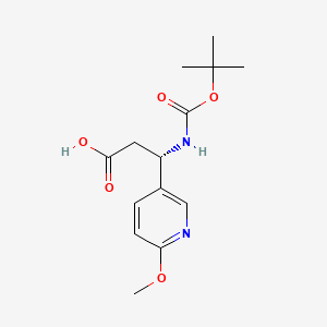 Chemical structure of (S)-3-((tert-Butoxycarbonyl)amino)-3-(6-methoxypyridin-3-yl)propanoic acid