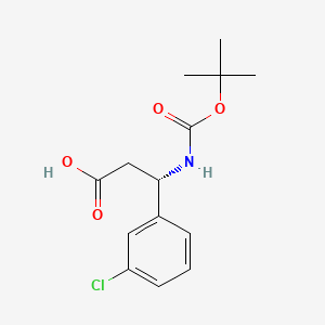 Chemical structure of (S)-3-((tert-Butoxycarbonyl)amino)-3-(3-chlorophenyl)propanoic acid