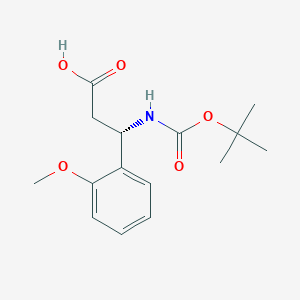 Chemical structure of (S)-3-((tert-Butoxycarbonyl)amino)-3-(2-methoxyphenyl)propanoic acid